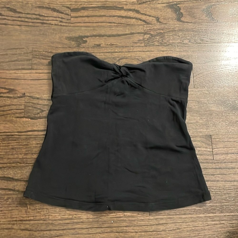 Black flared tube top with knot-tie style front